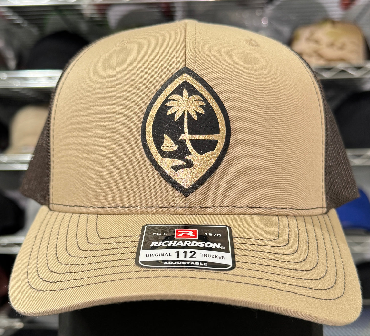 Gold Black Guam Seal Gray / Beige & Brown Trucker Hat