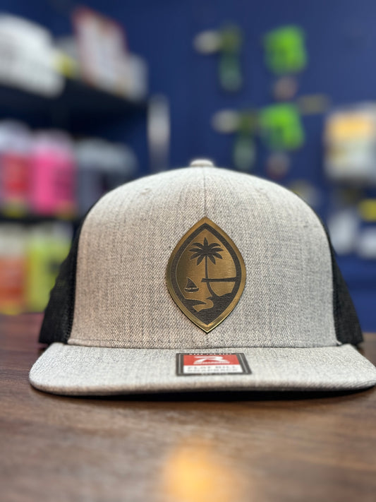 Guam Seal with heather grey black mesh trucker hat