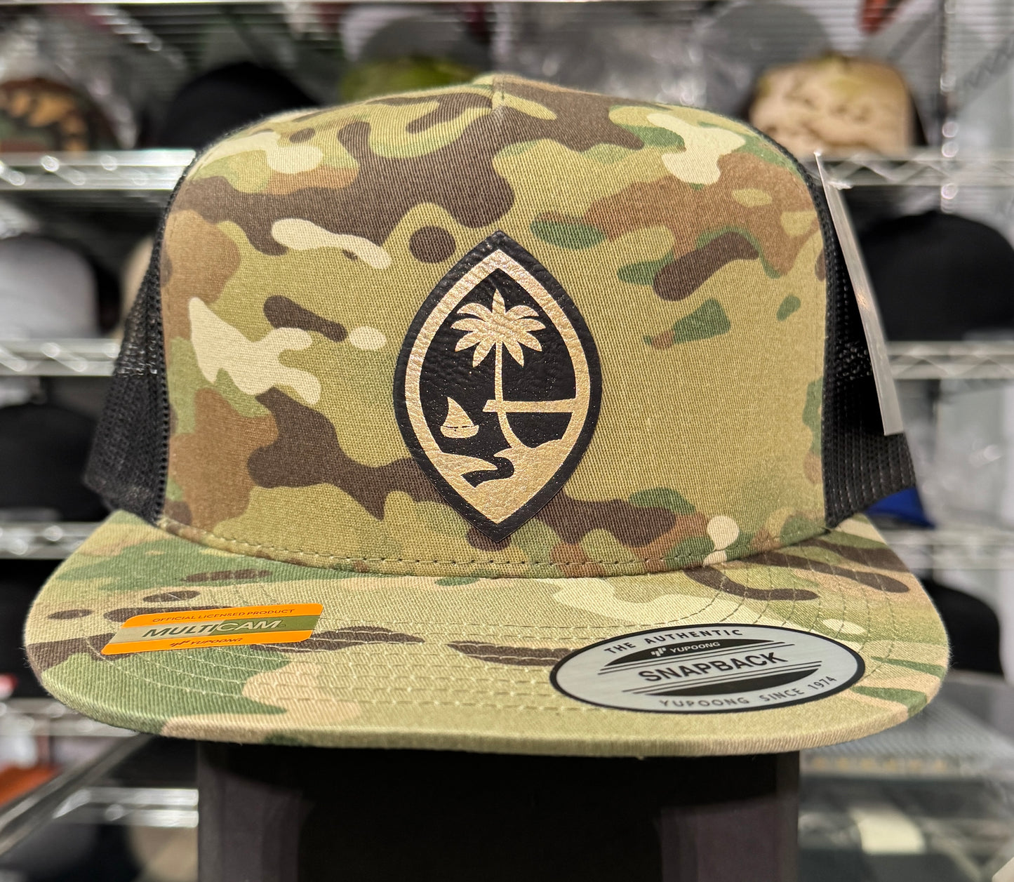 Guam Seal Camo with Black and Gold patch Trucker hat