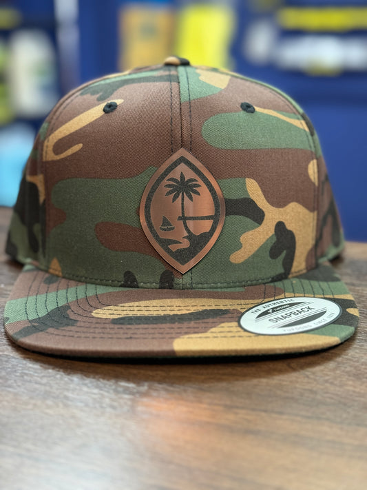 Guam Seal Camo with metallic bronze logo Snap back